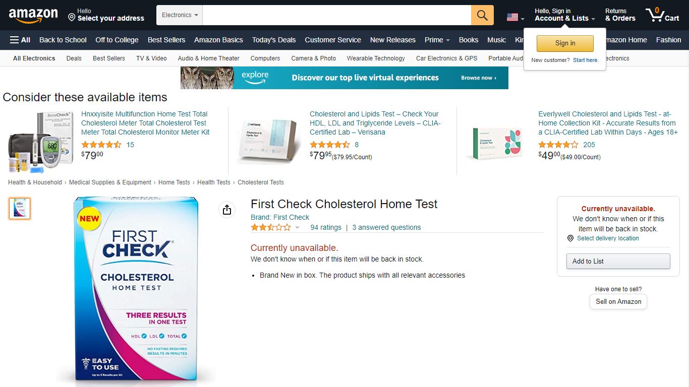 First Check Cholesterol Home Test - amazon.com